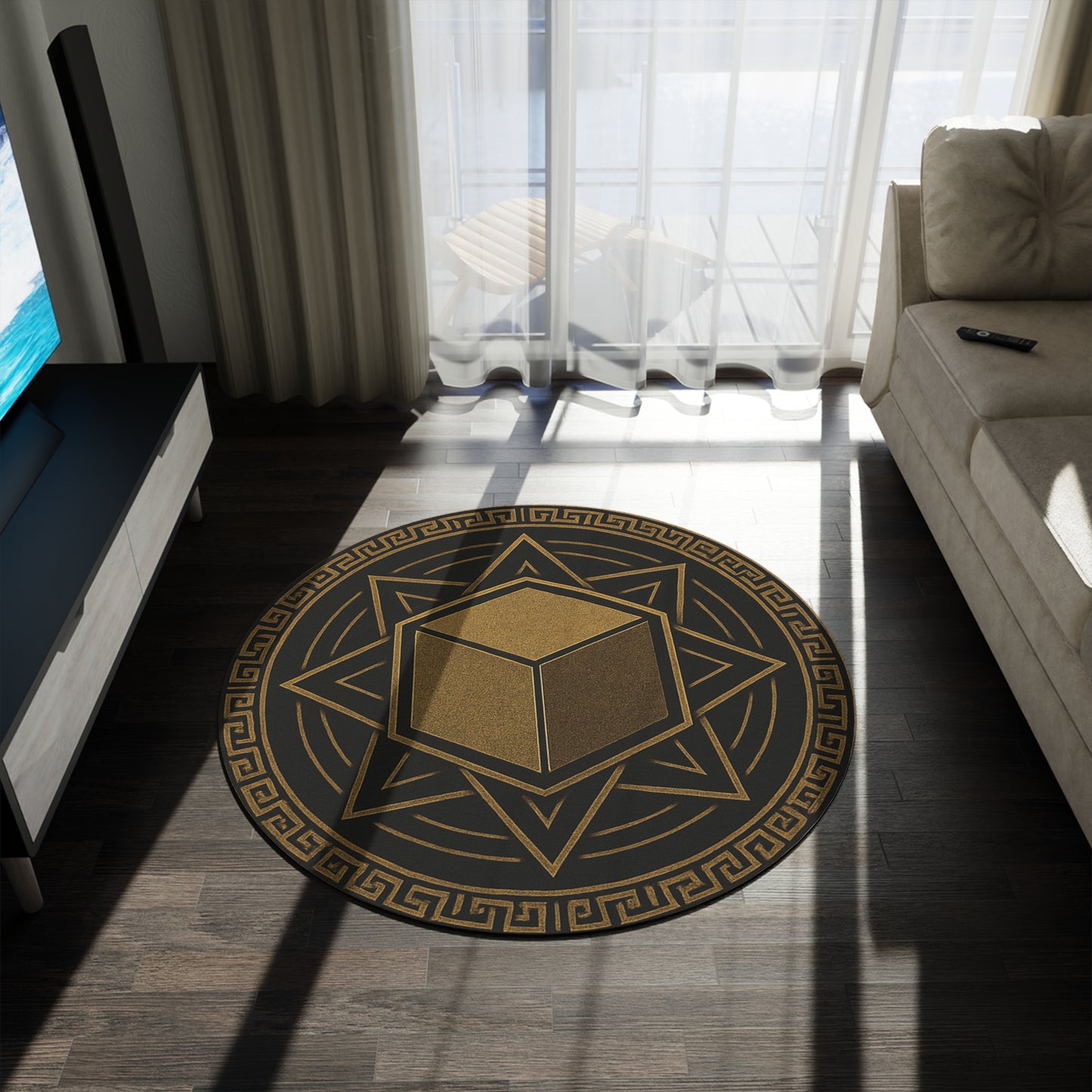 Stylish Round Rug with Geometric Design, Bohemian Home Decor, Area Rug for Living Room, Bedroom Mat, Festival Gift