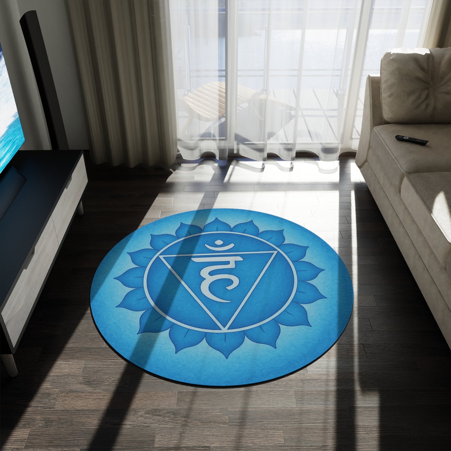Serene Blue Chakra Round Rug | Meditation Decor, Yoga Mat, Spiritual Home Accent, Mindfulness Gift, Living Room Carpet