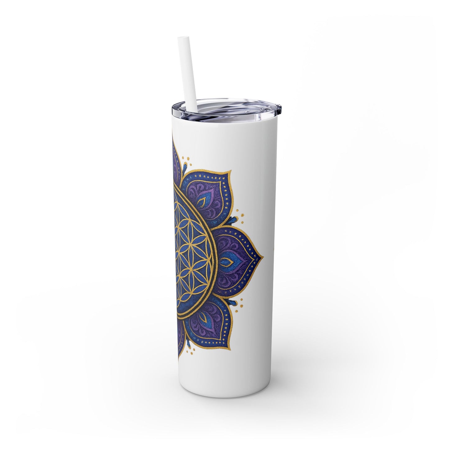 Meditation-Inspired Skinny Tumbler, 20oz, Floral Design Drinkware, Yoga Gift, Spiritual Water Bottle, Eco-Friendly Tumbler