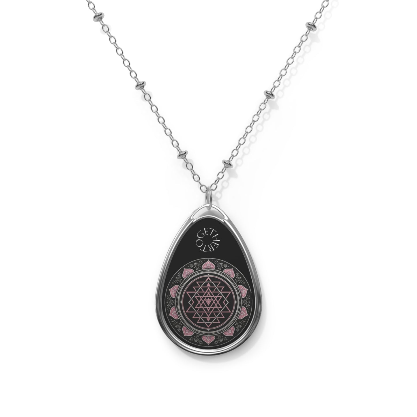 Mystical Mandala Oval Necklace, Spiritual Jewelry, Boho Pendant, Gift for Her, Meditation Accessory**
