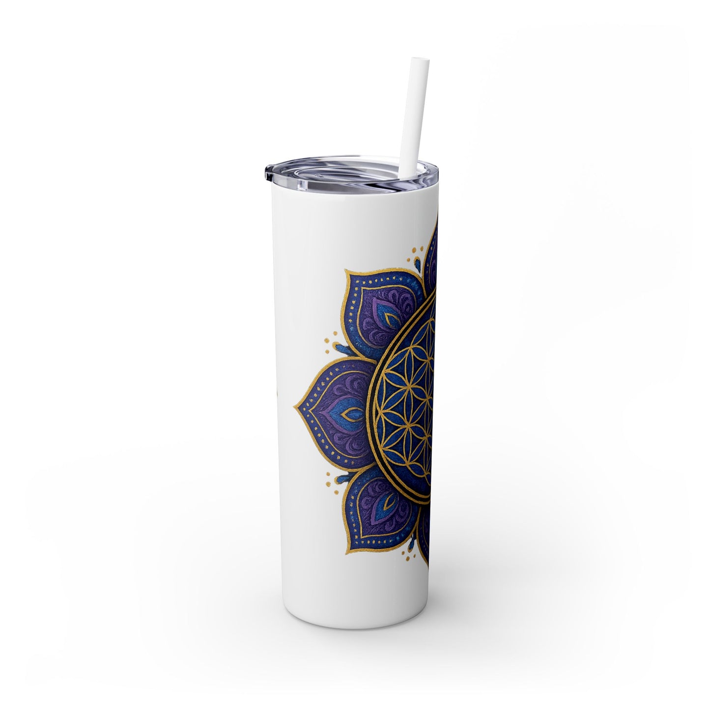 Meditation-Inspired Skinny Tumbler, 20oz, Floral Design Drinkware, Yoga Gift, Spiritual Water Bottle, Eco-Friendly Tumbler