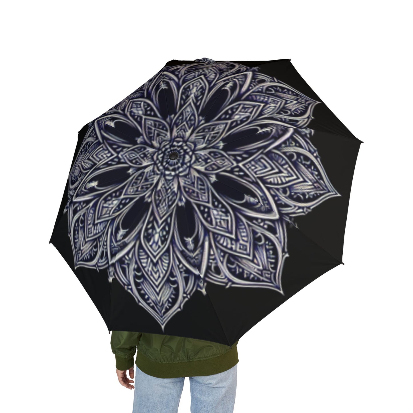 Elegant Mandala Semi-Automatic Foldable Umbrella - Stylish Rain Gear, Floral Metro Umbrella, Unique Gift for Her, Travel Friendly