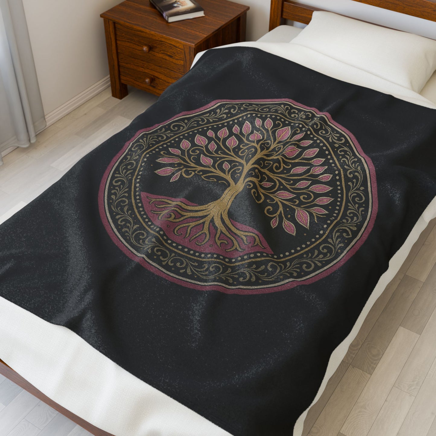 Velveteen Plush Blanket - Boho Tree of Life Mandala Cozy Throw for Meditation and Yoga