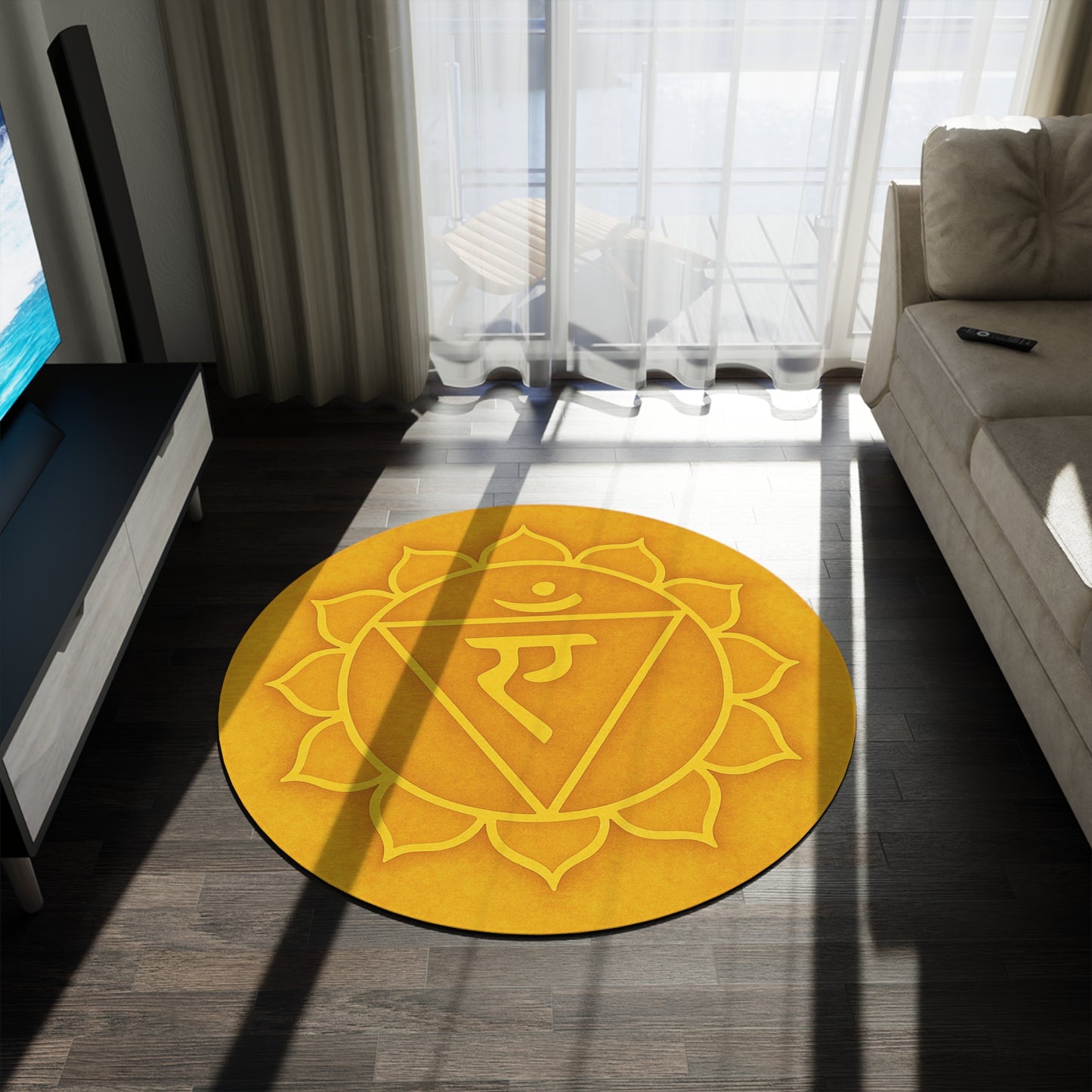 Vibrant Chakra Round Rug, Spiritual Decor, Yoga Mat, Meditation Area Rug, Bohemian Home Accent, Gift for Mindfulness Lovers