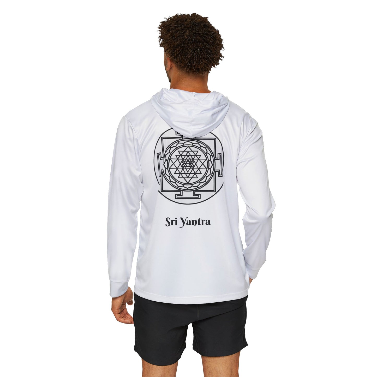 Men's Sri Yantra Sacred Geometry Design in White, Sports Warmup Hoodie
