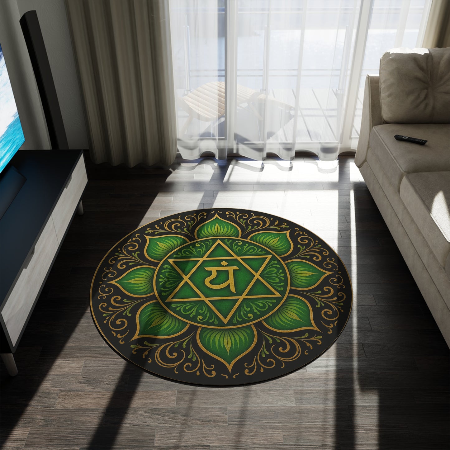 Zen Round Rug - Chakra Decor, Meditation Mat, Yoga Space, Mindfulness Gift, Boho Home Accents