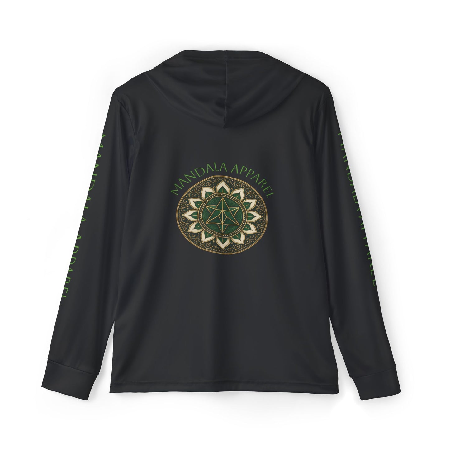 Men's Merkaba Mandala Design Sports Warmup Hoodie in Black and Green, Yoga Wear, Athletic Sweatshirt, Gym Hoodie, Unique Gift, Activewear for Men