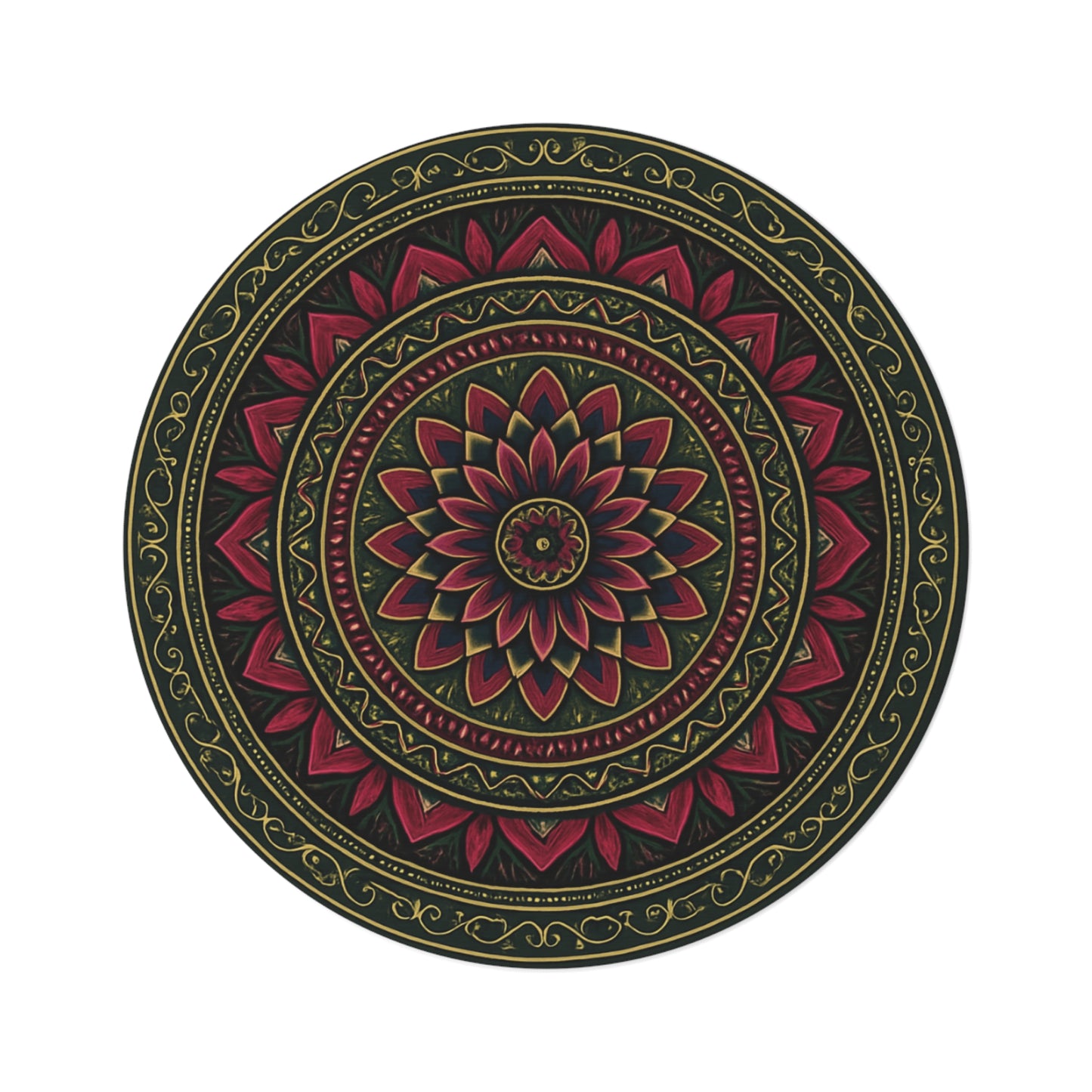 Bohemian Floral Round Rug, Meditation Mat, Home Decor, Boho Chic, Living Room, Area Rug, Gift for Her