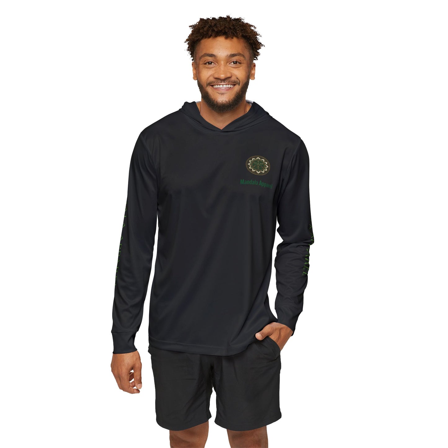 Men's Merkaba Mandala Design Sports Warmup Hoodie in Black and Green, Yoga Wear, Athletic Sweatshirt, Gym Hoodie, Unique Gift, Activewear for Men