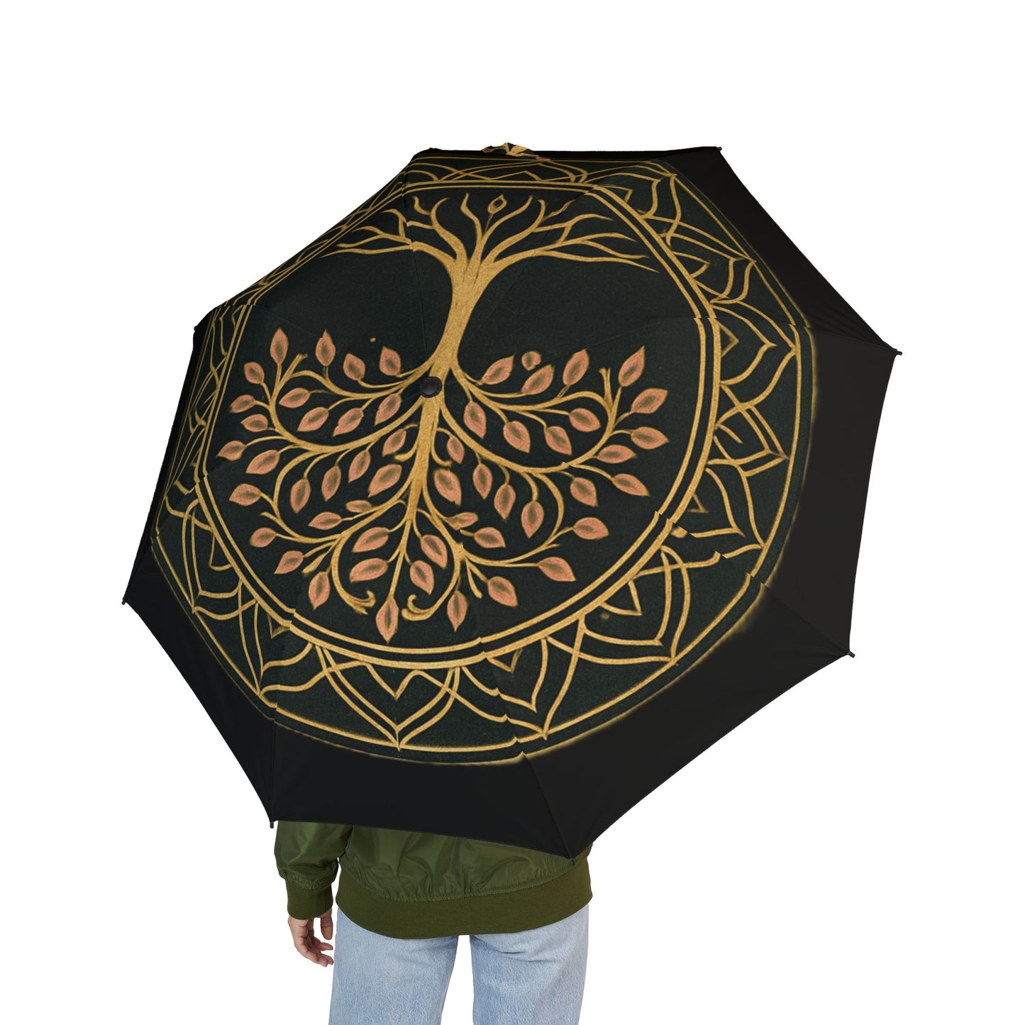 Elegant Tree of Life Umbrella, Semi-Automatic Foldable Canopy, Black Artistic Outdoor Accessory, Unique Gift Idea, Rain or Shine Protection