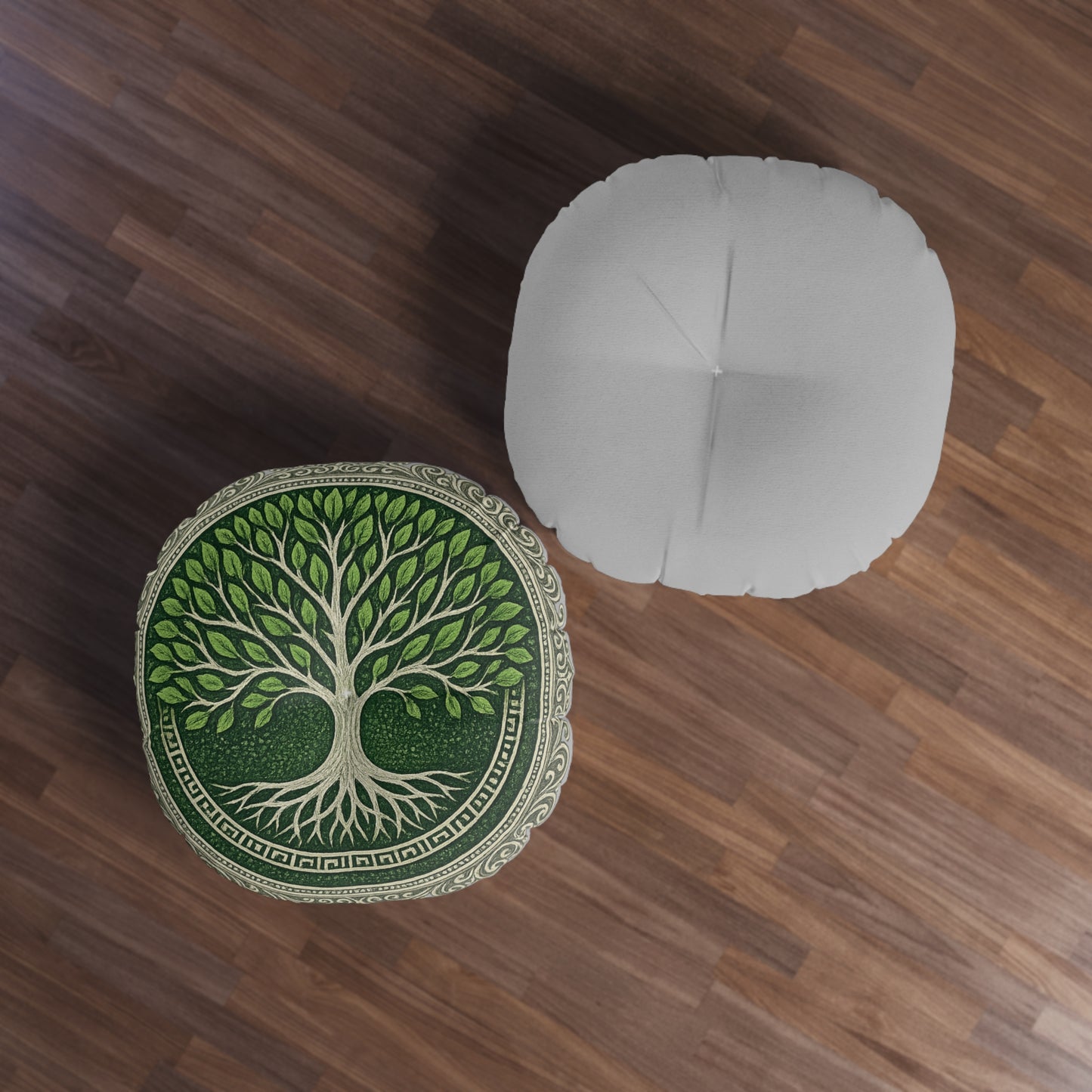 Tree of Life Nature-Inspired Tufted Floor Pillow - Green Tree of Life Design, Bohemian Decor, Meditation Cushion, Eco-Friendly Home Gift