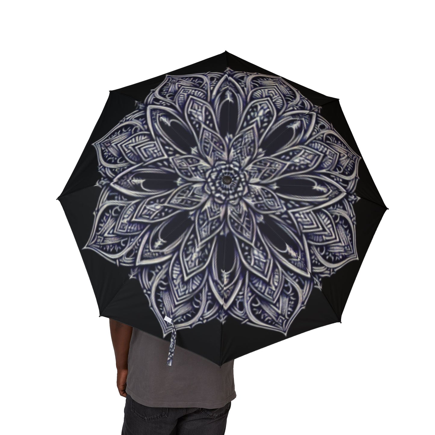 Elegant Mandala Semi-Automatic Foldable Umbrella - Stylish Rain Gear, Floral Metro Umbrella, Unique Gift for Her, Travel Friendly