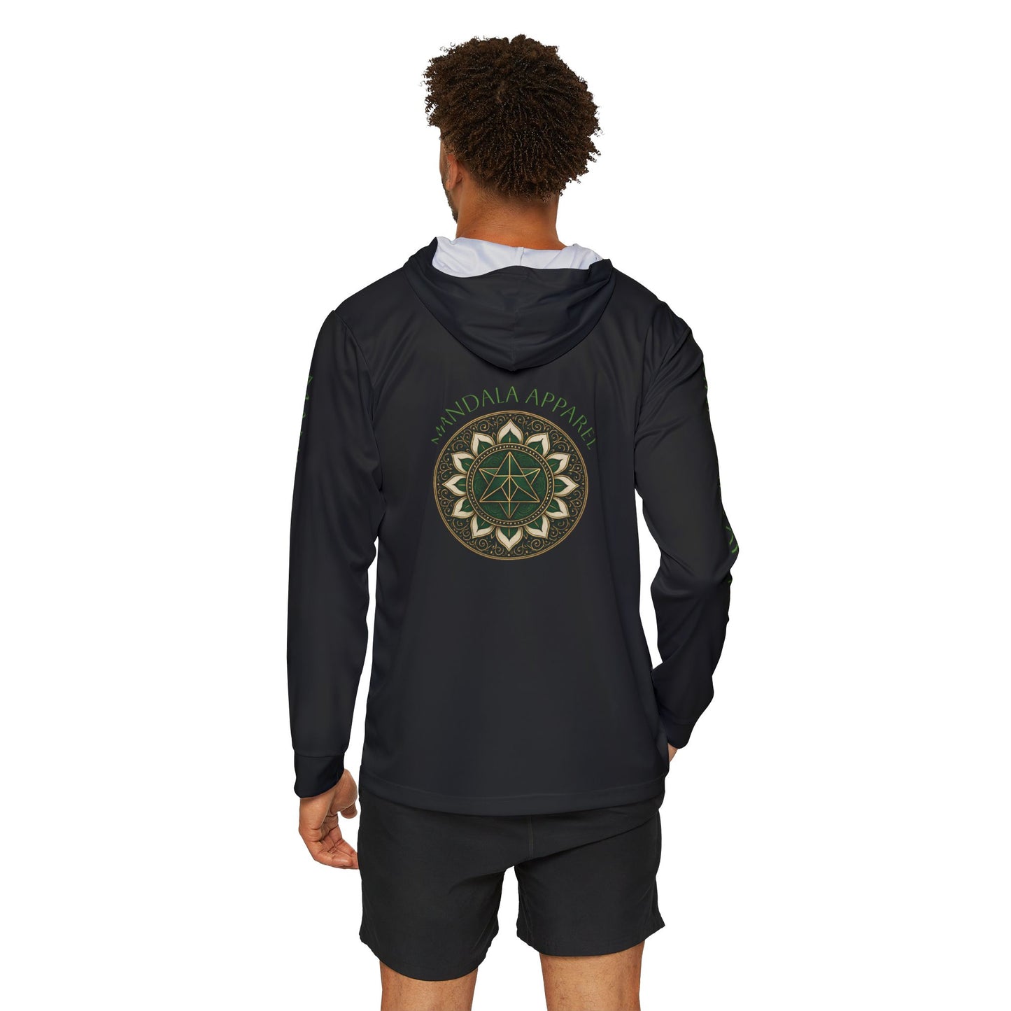 Men's Merkaba Mandala Design Sports Warmup Hoodie in Black and Green, Yoga Wear, Athletic Sweatshirt, Gym Hoodie, Unique Gift, Activewear for Men