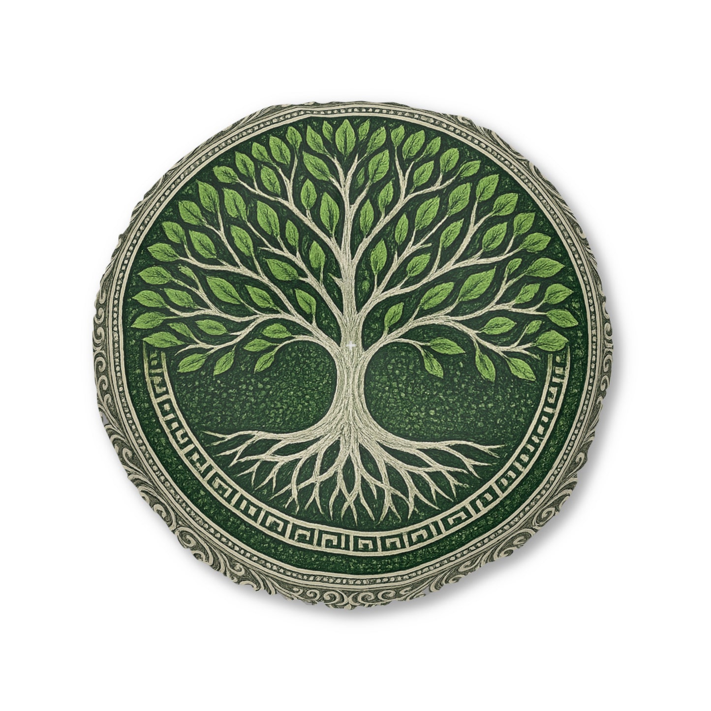 Tree of Life Nature-Inspired Tufted Floor Pillow - Green Tree of Life Design, Bohemian Decor, Meditation Cushion, Eco-Friendly Home Gift