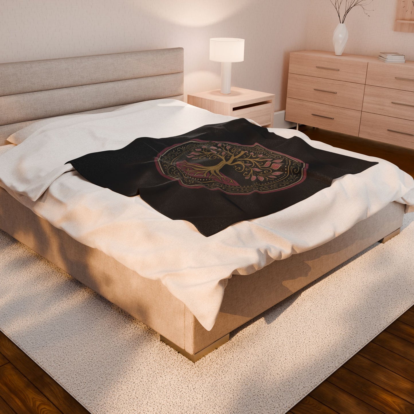 Velveteen Plush Blanket - Boho Tree of Life Mandala Cozy Throw for Meditation and Yoga