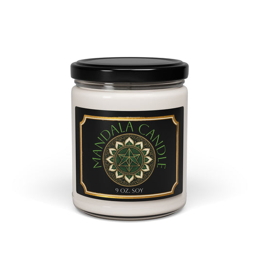 Mandala design Aromatherapy Soy Candle in green, gold, and black. Meditation Decor, Zen Gift, Eco-Friendly Candle, Chakra Serenity, Home Fragrance, Relaxation Gift