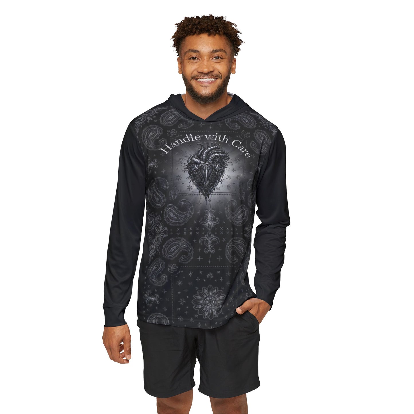 Iron Heart Men's Warmup Hoodie with Handle with Care Design, Athletic Layer, Casual Wear, Unique Gift for Sports Enthusiasts, Stylish Activewear