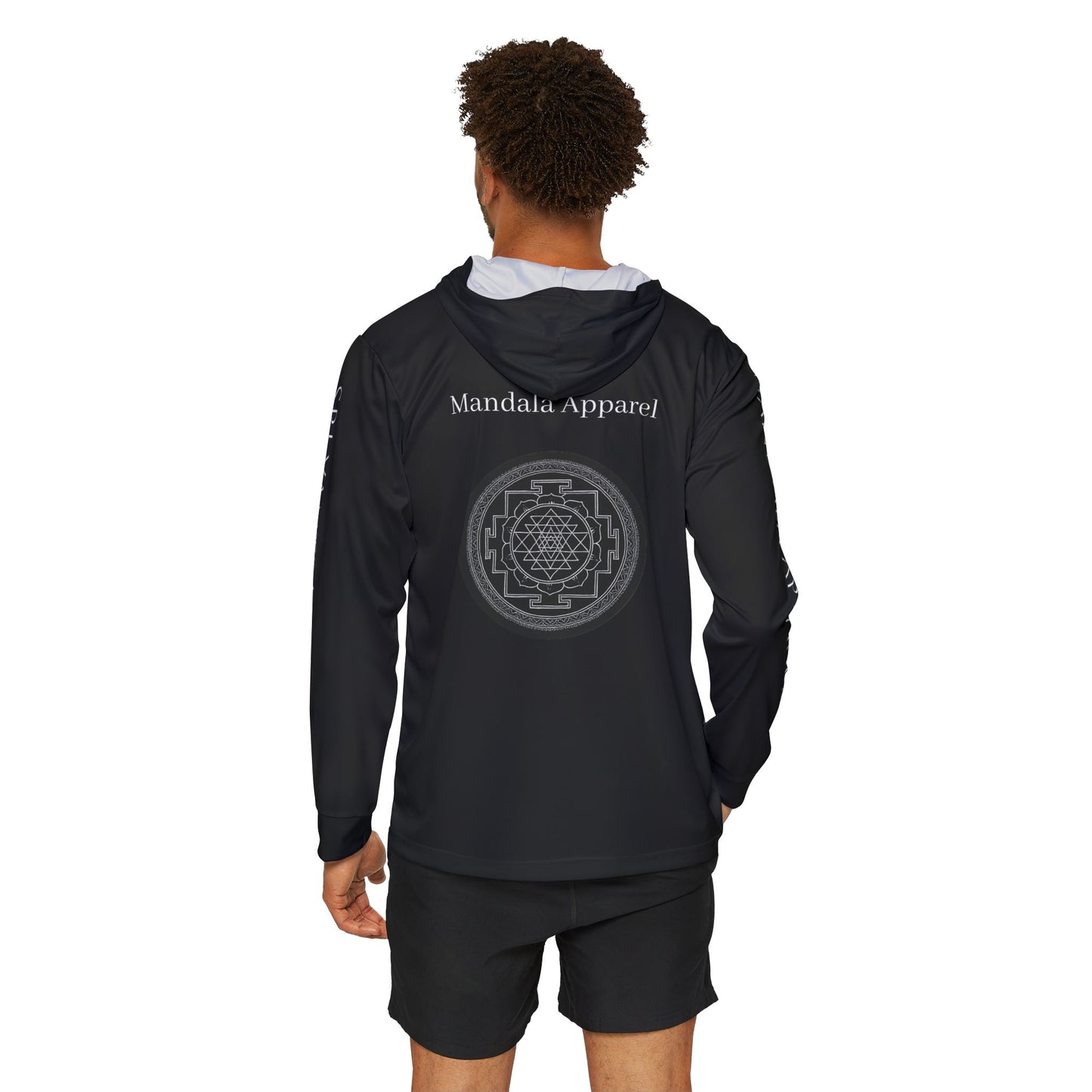 Men's Sri Yantra Sacred Geometry Design warm up hoodie in black , Athletic Hoodie, Fitness Apparel, Unique Sportswear, Outdoor Gear, Gift for Him