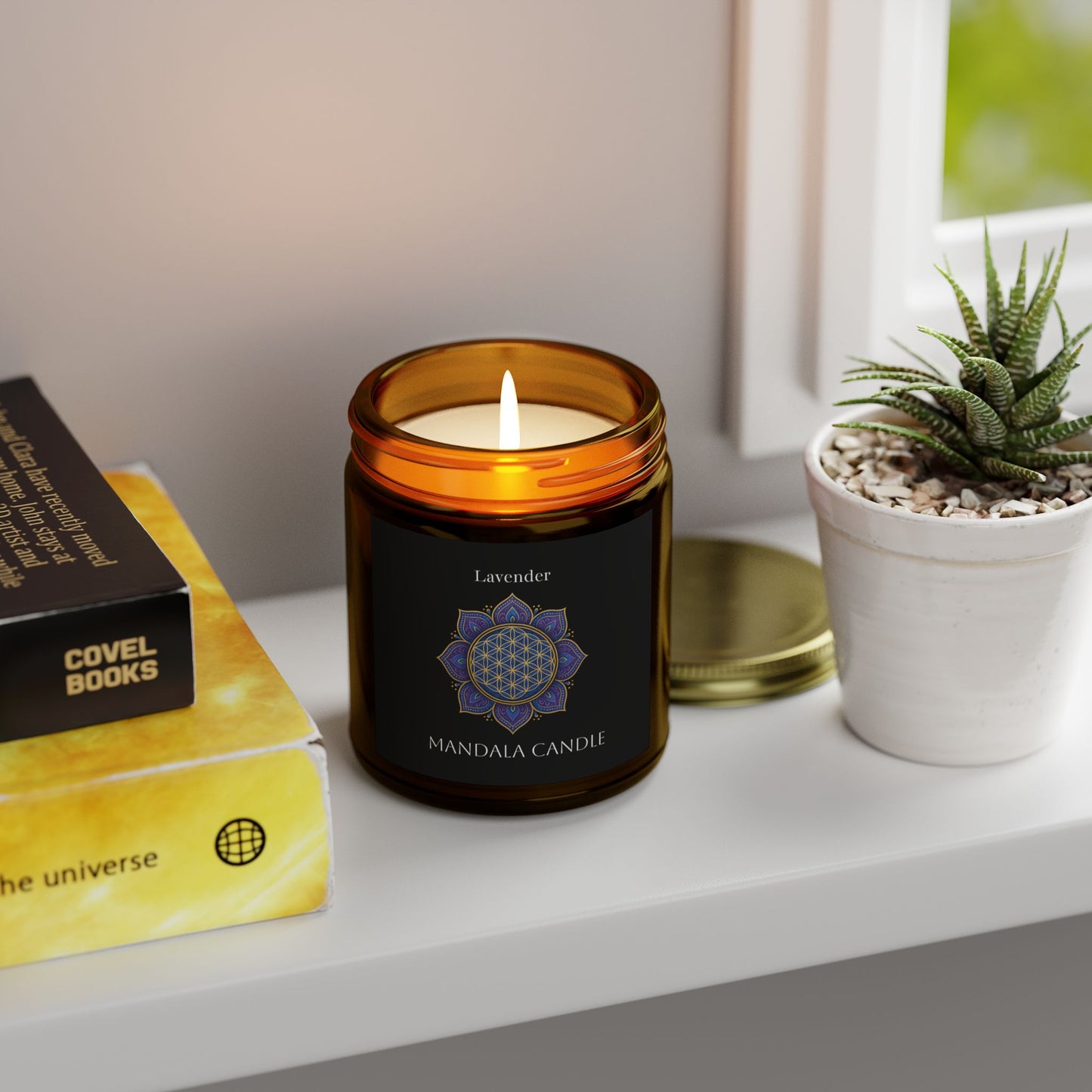 Flower of Life Sacred Geometry Scented Candle, Soy Wax, Floral Aroma, Meditation, Yoga, Self-Care
