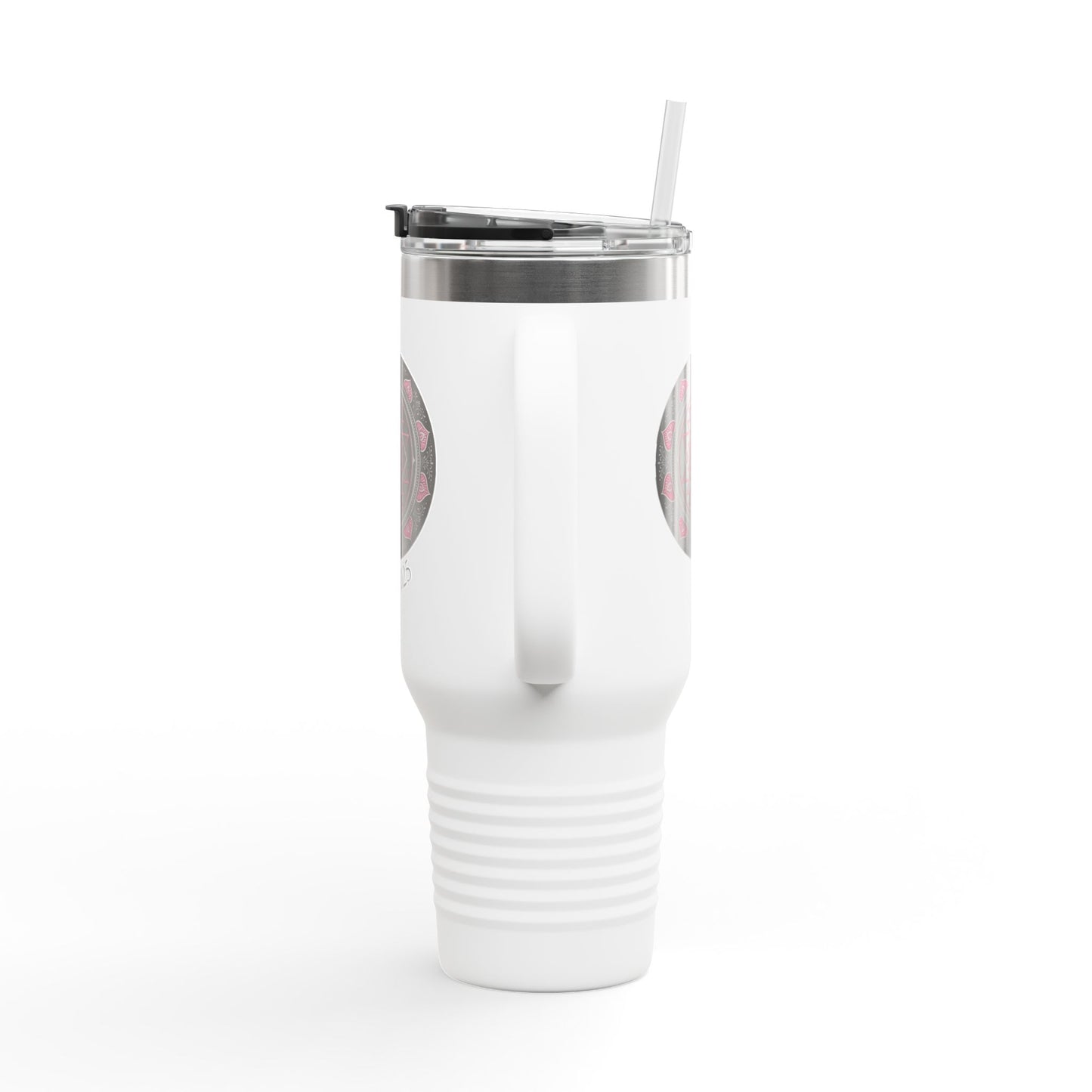Elegant Insulated Travel Mug, 40oz - with pink,black and white mandala design. Stylish Tumbler for On-the-Go, Unique Design for Everyday Use, [...]