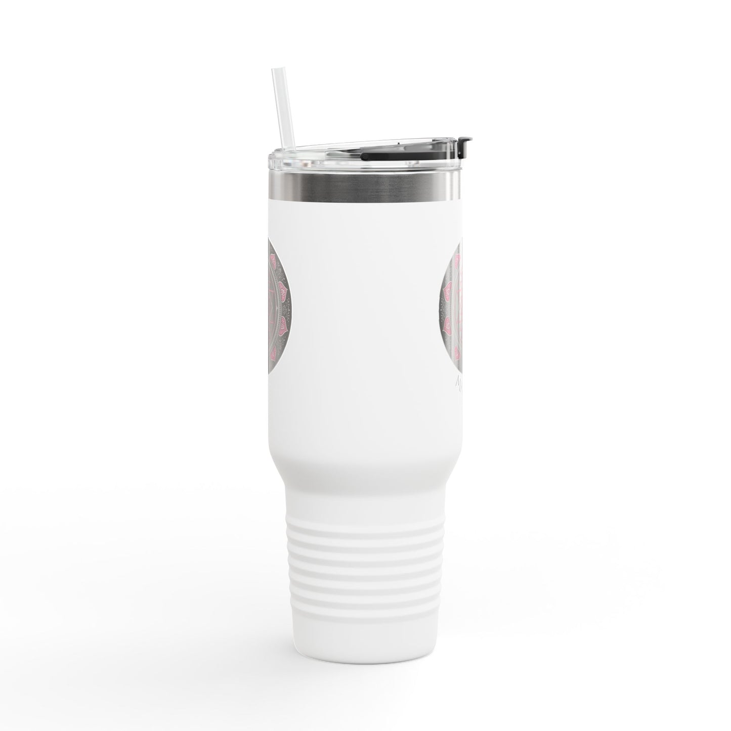 Elegant Insulated Travel Mug, 40oz - with pink,black and white mandala design. Stylish Tumbler for On-the-Go, Unique Design for Everyday Use, [...]