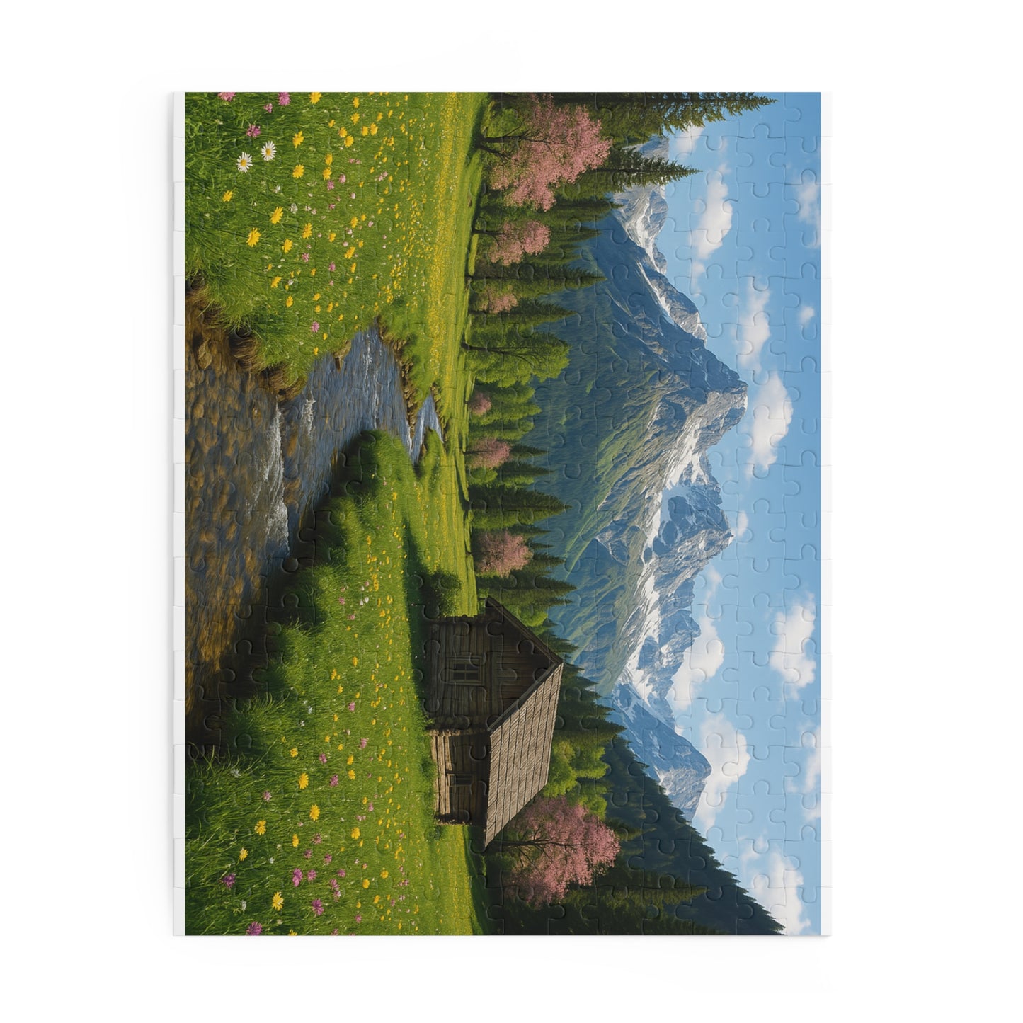 Mountain Cabin Scenic Nature Puzzle - Tranquil Mountain View, 120, 252, 500 Pieces | Gift for Nature Lovers, Family Time, Relaxation, Home Décor