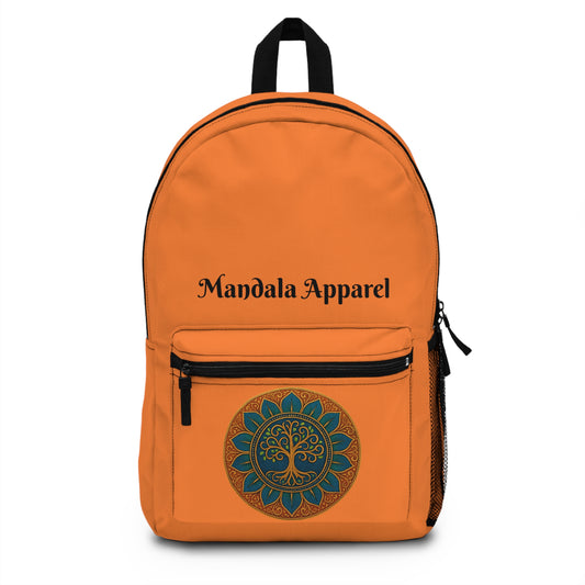 Mandala Design Orange Backpack | Bohemian Style Book Bag | Travel, School, Yoga, Gift for Students & Nature Lovers