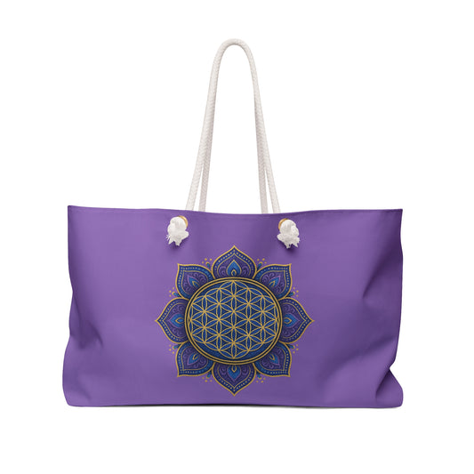 Purple Mandala Weekender Bag, Yoga Retreat Tote, Beach Travel Bag, Spiritual Gift, Meditation Accessory