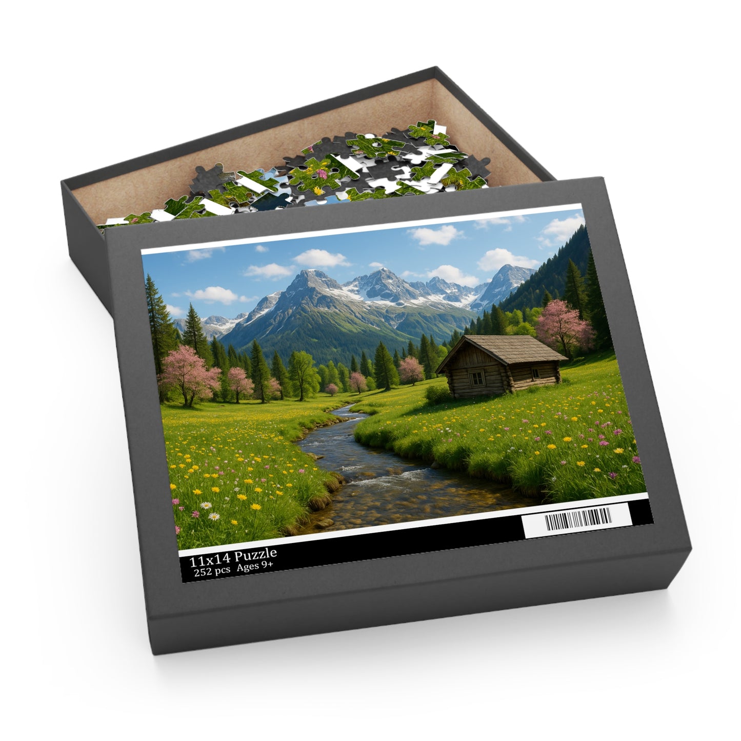 Mountain Cabin Scenic Nature Puzzle - Tranquil Mountain View, 120, 252, 500 Pieces | Gift for Nature Lovers, Family Time, Relaxation, Home Décor