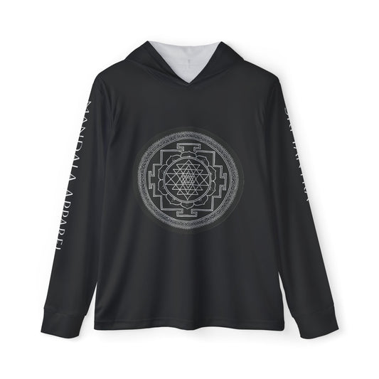 Men's Sri Yantra Sacred Geometry Design warm up hoodie in black , Athletic Hoodie, Fitness Apparel, Unique Sportswear, Outdoor Gear, Gift for Him