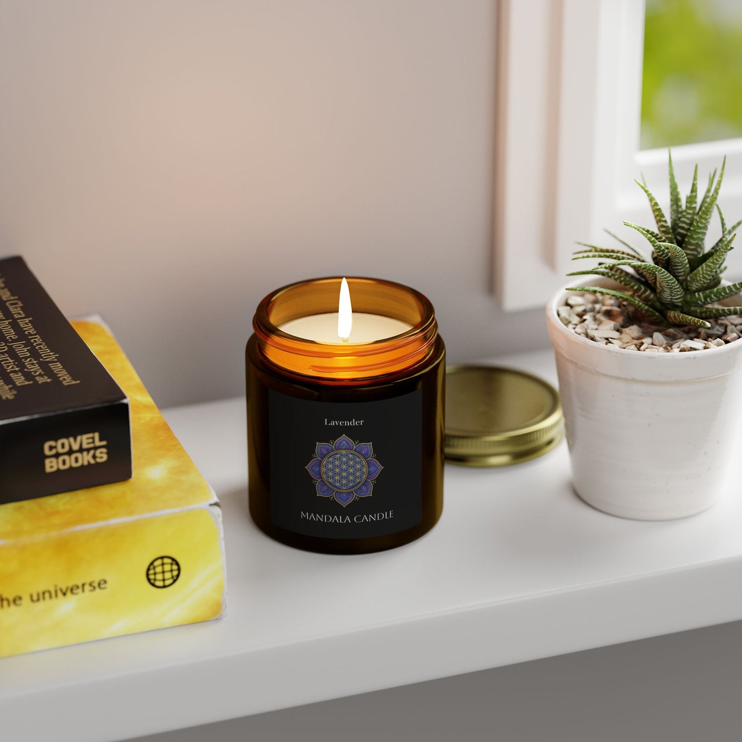 Flower of Life Sacred Geometry Scented Candle, Soy Wax, Floral Aroma, Meditation, Yoga, Self-Care