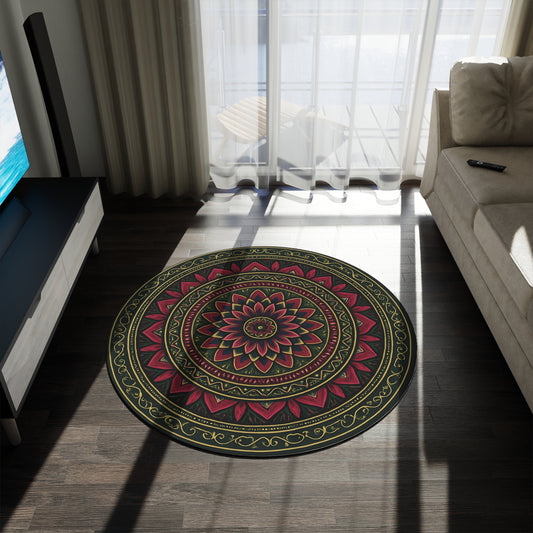Bohemian Floral Round Rug, Meditation Mat, Home Decor, Boho Chic, Living Room, Area Rug, Gift for Her