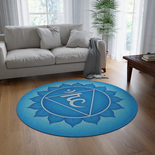 Serene Blue Chakra Round Rug | Meditation Decor, Yoga Mat, Spiritual Home Accent, Mindfulness Gift, Living Room Carpet