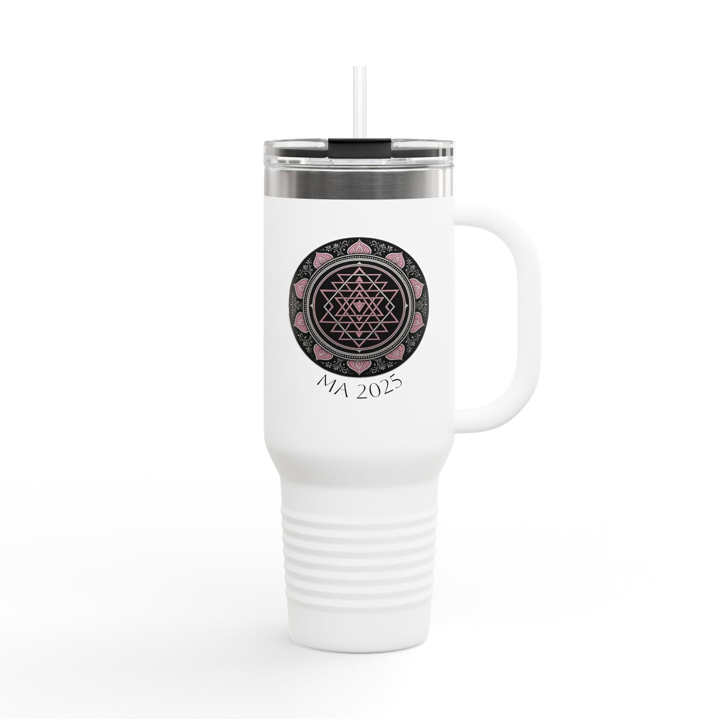 Elegant Insulated Travel Mug, 40oz - with pink,black and white mandala design. Stylish Tumbler for On-the-Go, Unique Design for Everyday Use, [...]