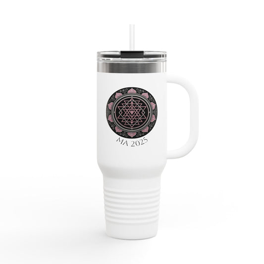 Elegant Insulated Travel Mug, 40oz - with pink,black and white mandala design. Stylish Tumbler for On-the-Go, Unique Design for Everyday Use, [...]