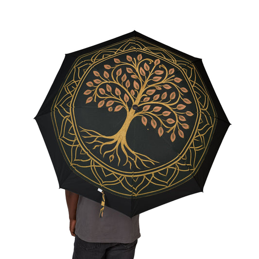 Elegant Tree of Life Umbrella, Semi-Automatic Foldable Canopy, Black Artistic Outdoor Accessory, Unique Gift Idea, Rain or Shine Protection