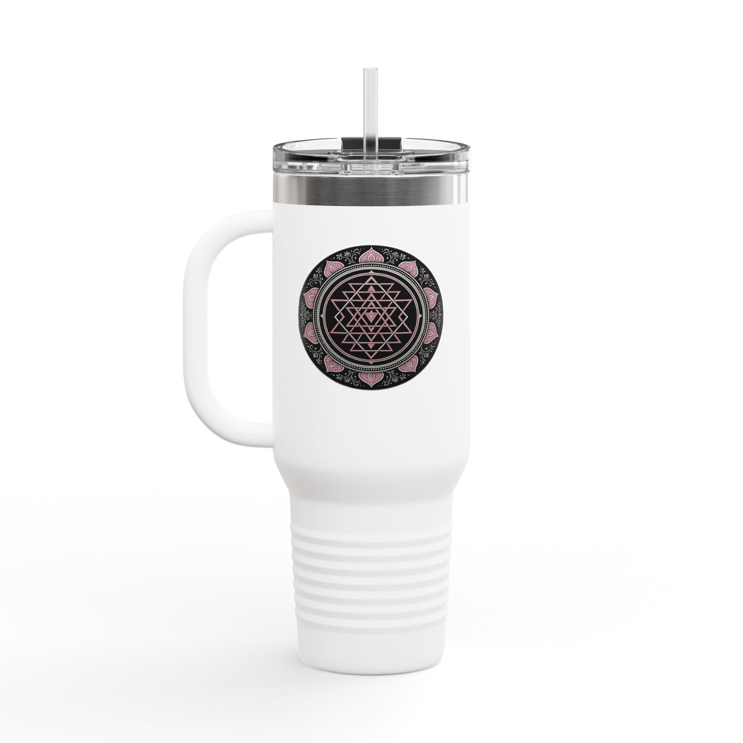 Elegant Insulated Travel Mug, 40oz - with pink,black and white mandala design. Stylish Tumbler for On-the-Go, Unique Design for Everyday Use, [...]