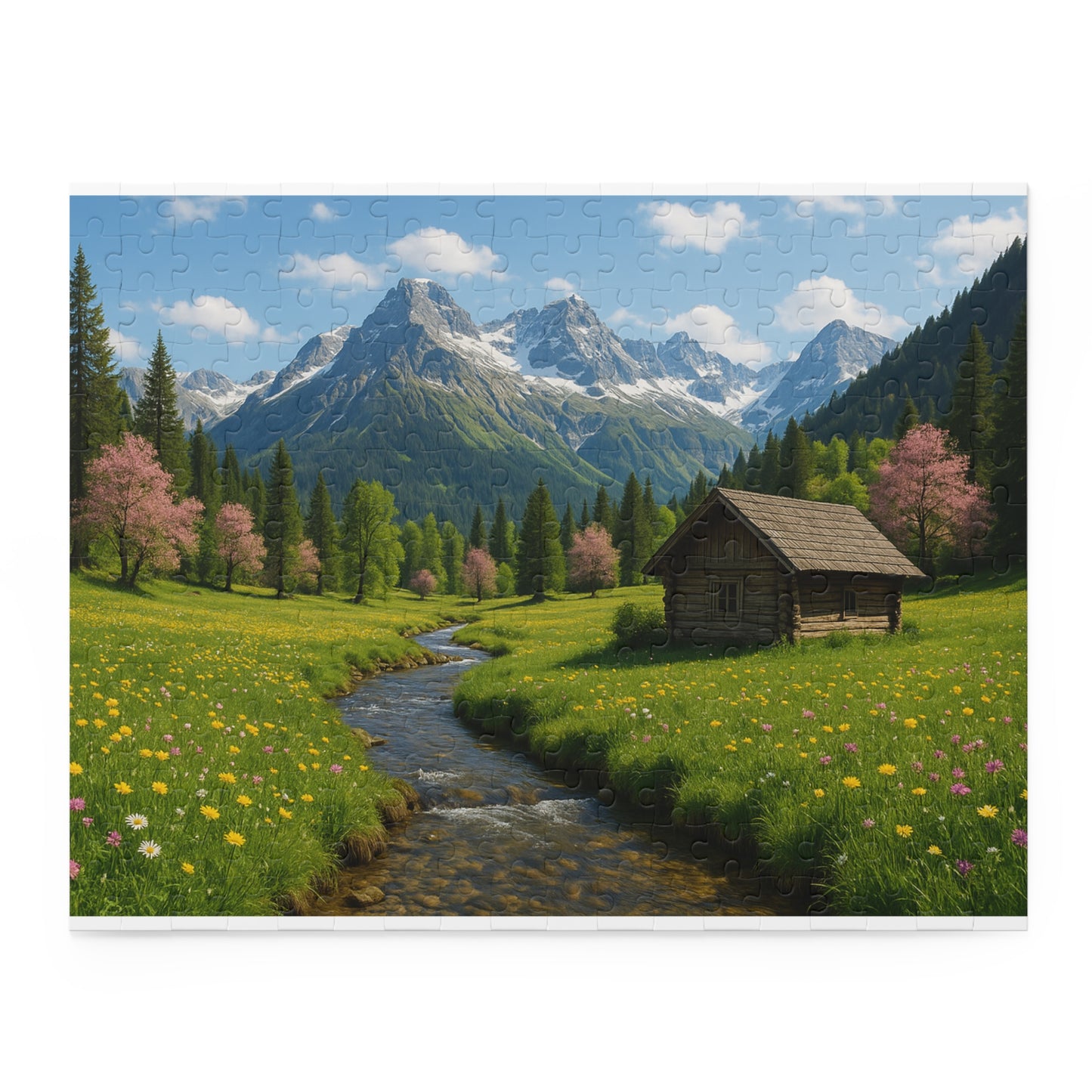 Mountain Cabin Scenic Nature Puzzle - Tranquil Mountain View, 120, 252, 500 Pieces | Gift for Nature Lovers, Family Time, Relaxation, Home Décor