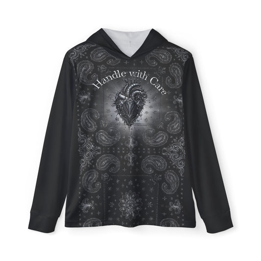 Iron Heart Men's Warmup Hoodie with Handle with Care Design, Athletic Layer, Casual Wear, Unique Gift for Sports Enthusiasts, Stylish Activewear