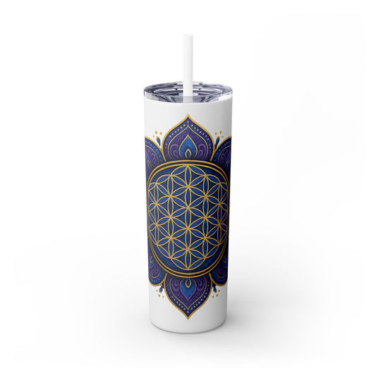 Meditation-Inspired Skinny Tumbler, 20oz, Floral Design Drinkware, Yoga Gift, Spiritual Water Bottle, Eco-Friendly Tumbler