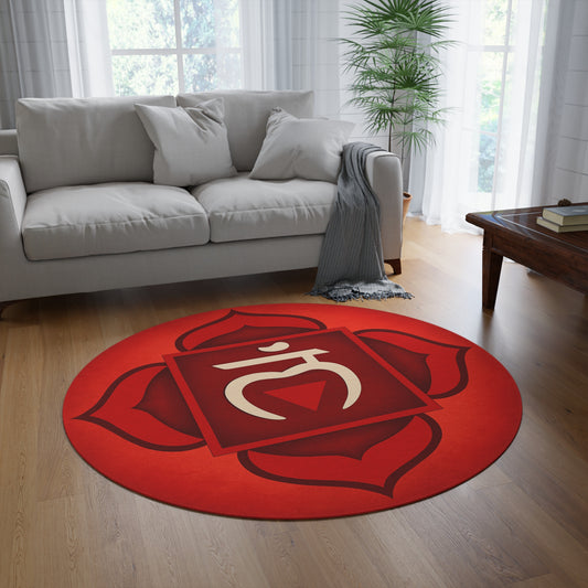 Bohemian Round Rug | Meditation Decor, Chakra Home Accents, Red Mandala Floor Mat, Boho Style Area Rug, Yoga Space Rug