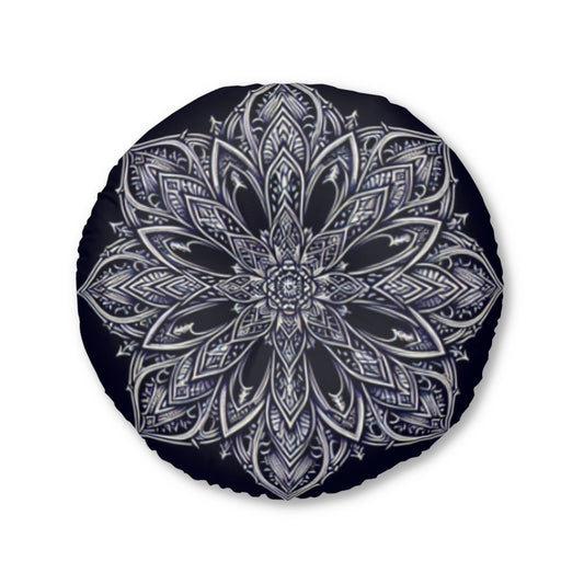 Bohemian Mandala Tufted Floor Pillow, Round Cushion for Meditation, Relaxation, Living Room Decor, Boho Style